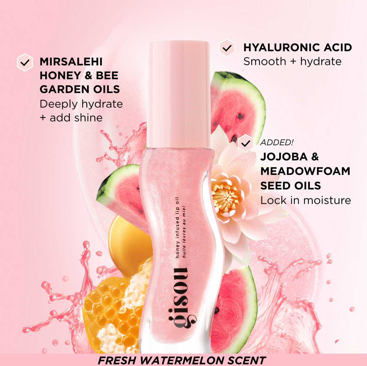 Gisou - Honey Infused Hydrating Lip Oil | Watermelon Sugar - Clear Pink Shimmer