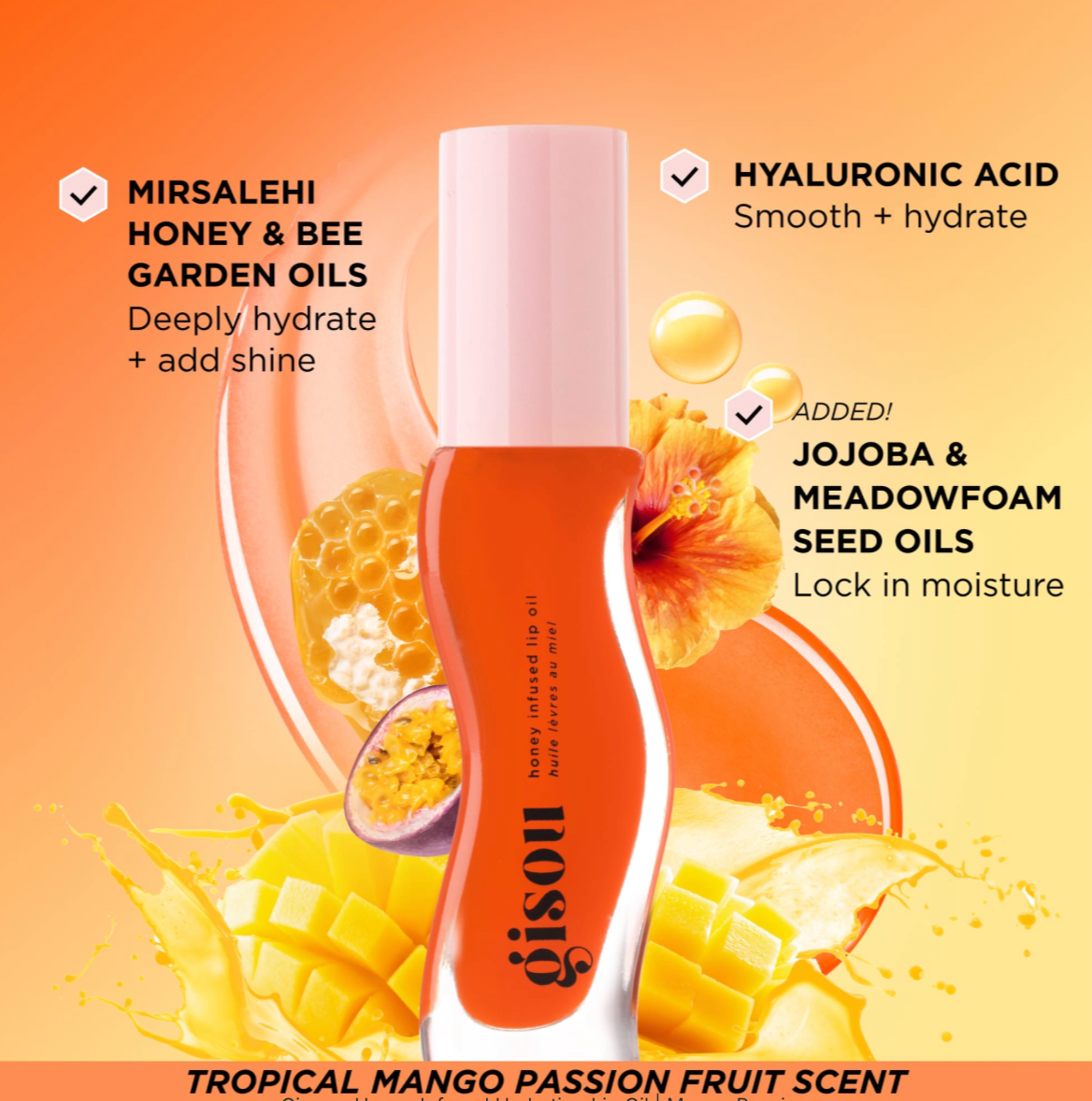 Gisou - Honey Infused Hydrating Lip Oil | Mango Passion Punch - Sheer Hot Coral